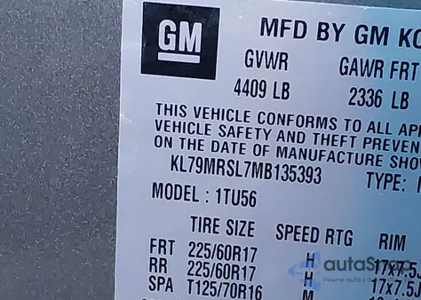 2021 Chevrolet Trailblazer Awd Lt z USA, uszkodzony, nr VIN KL79MRSL7MB135393